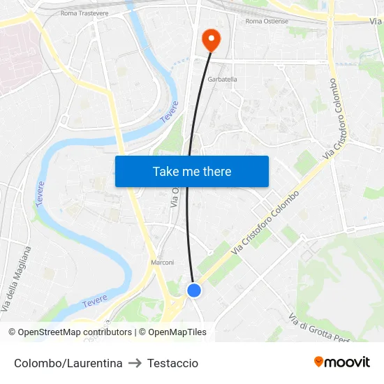 Colombo/Laurentina to Testaccio map