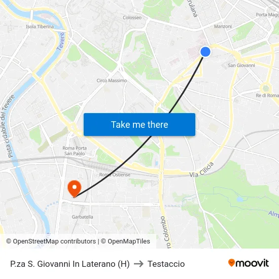 P.za S. Giovanni In Laterano (H) to Testaccio map