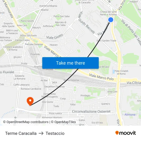 Terme Caracalla to Testaccio map