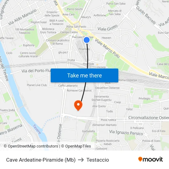Cave Ardeatine-Piramide (Mb) to Testaccio map