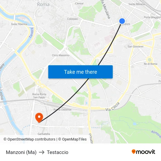 Manzoni (Ma) to Testaccio map