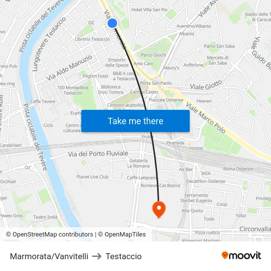 Marmorata/Vanvitelli to Testaccio map