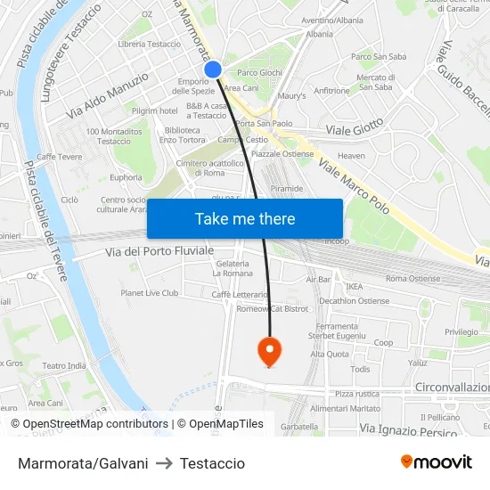 Marmorata/Galvani to Testaccio map