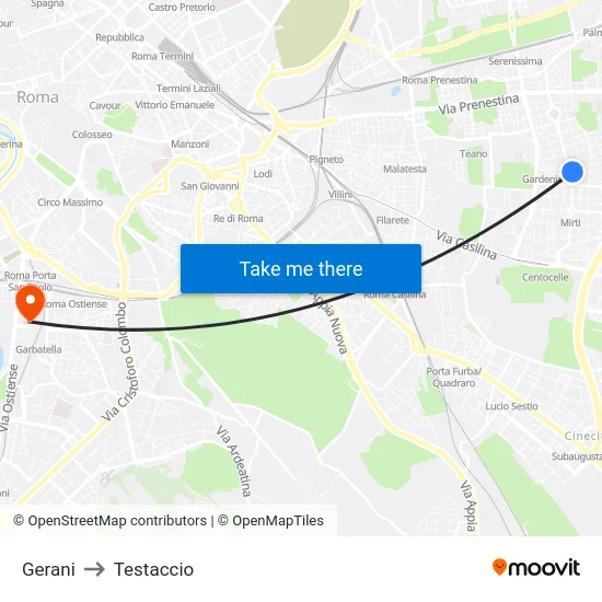 Gerani to Testaccio map