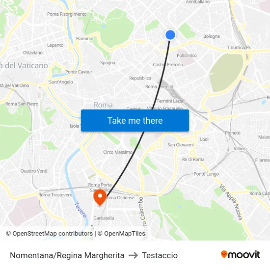 Nomentana/Regina Margherita to Testaccio map