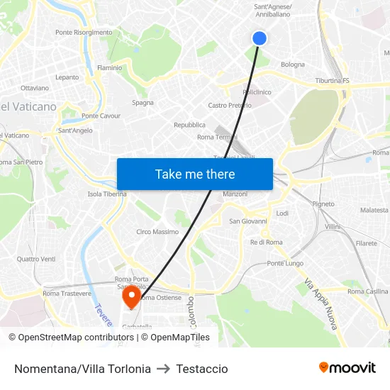 Nomentana/Villa Torlonia to Testaccio map