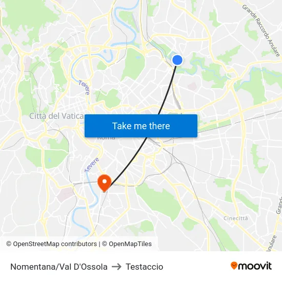 Nomentana/Val D'Ossola to Testaccio map