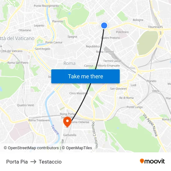 Porta Pia to Testaccio map