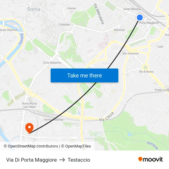 Via Di Porta Maggiore to Testaccio map