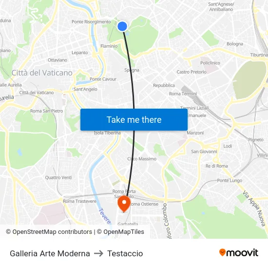 Galleria Arte Moderna to Testaccio map