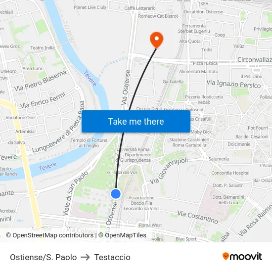 Ostiense/S. Paolo to Testaccio map