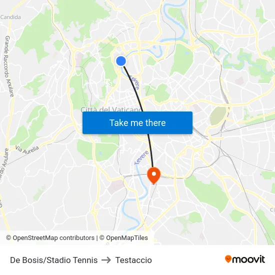 De Bosis/Stadio Tennis to Testaccio map
