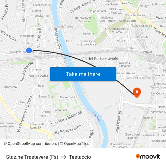 Staz.ne Trastevere (Fs) to Testaccio map