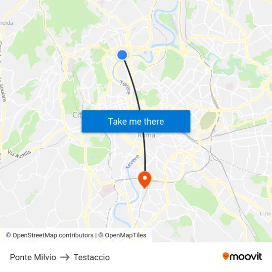 Ponte Milvio to Testaccio map