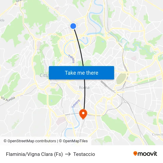 Flaminia/Vigna Clara (Fs) to Testaccio map