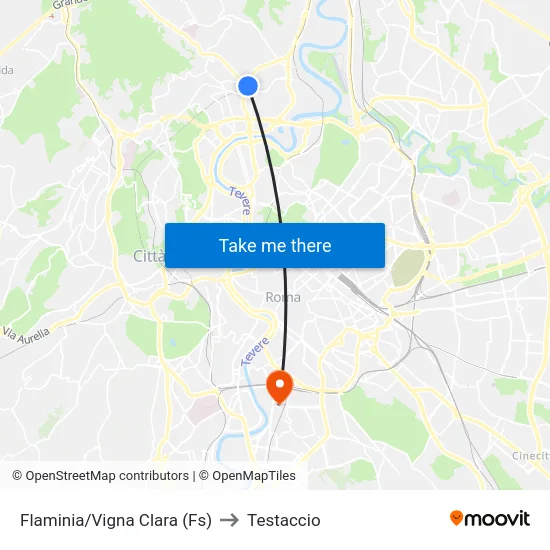 Flaminia/Vigna Clara (Fs) to Testaccio map