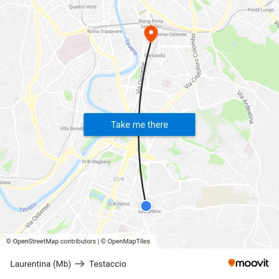 Laurentina (Mb) to Testaccio map