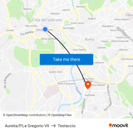 Aurelia/P.Le Gregorio VII to Testaccio map