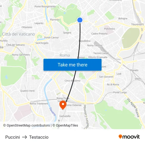 Puccini to Testaccio map