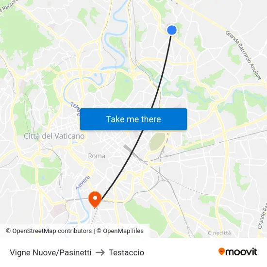 Vigne Nuove/Pasinetti to Testaccio map