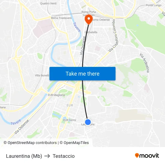 Laurentina (Mb) to Testaccio map