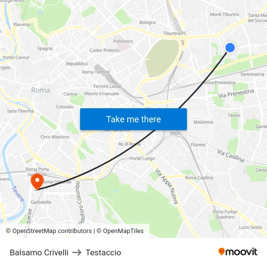 Balsamo Crivelli to Testaccio map