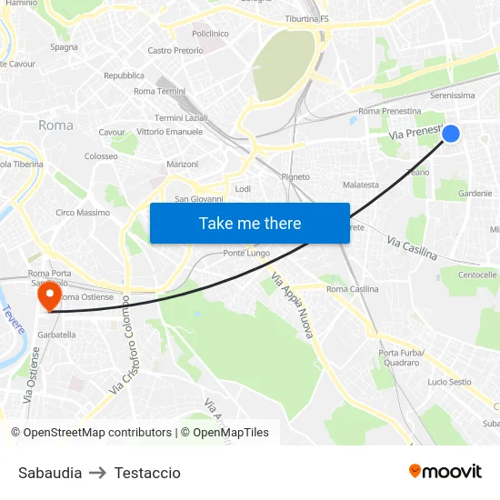 Sabaudia to Testaccio map