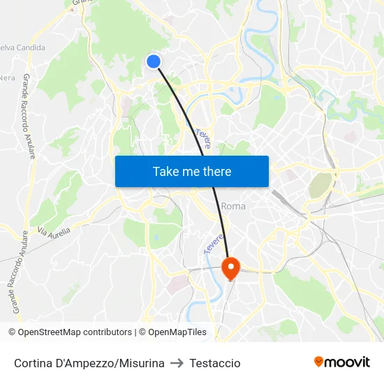 Cortina D'Ampezzo/Misurina to Testaccio map