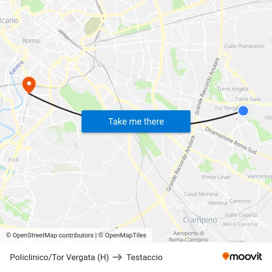 Policlinico/Tor Vergata (H) to Testaccio map