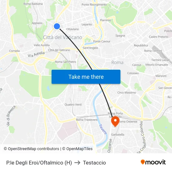 P.le Degli Eroi/Oftalmico (H) to Testaccio map