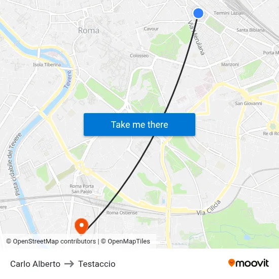 Carlo Alberto to Testaccio map