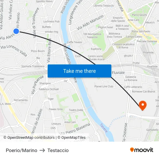 Poerio/Marino to Testaccio map