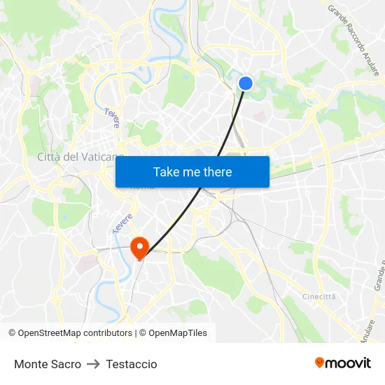 Monte Sacro to Testaccio map
