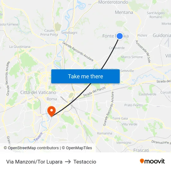 Via Manzoni/Tor Lupara to Testaccio map