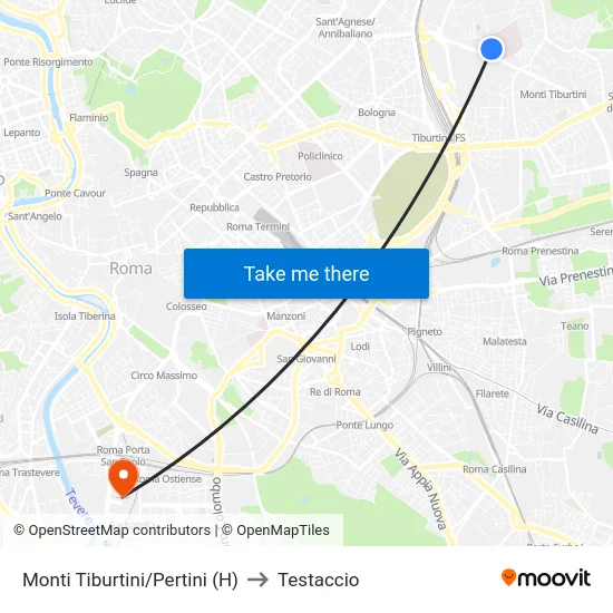 Monti Tiburtini/Pertini (H) to Testaccio map
