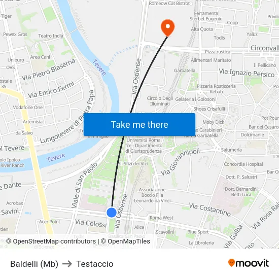 Baldelli (Mb) to Testaccio map