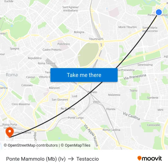 Ponte Mammolo (Mb) (Iv) to Testaccio map