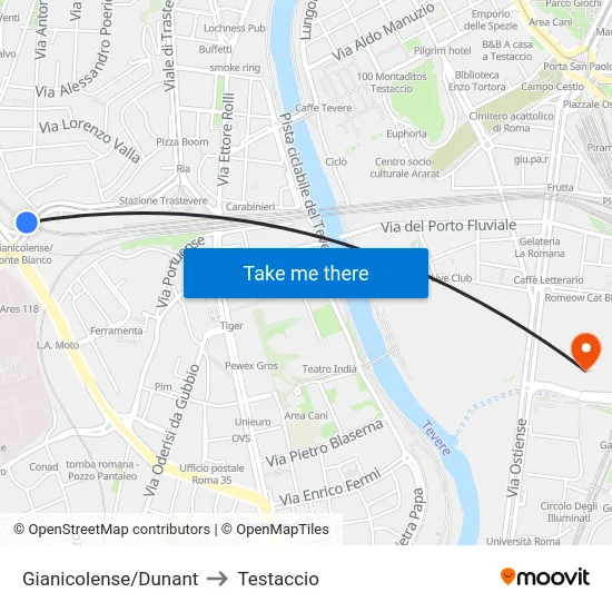 Gianicolense/Dunant to Testaccio map