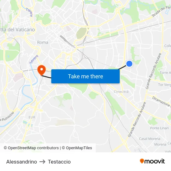 Alessandrino to Testaccio map