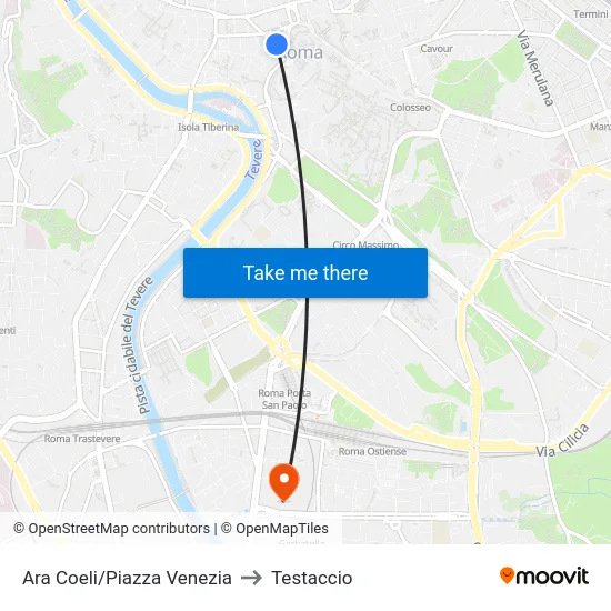 Ara Coeli/Piazza Venezia to Testaccio map