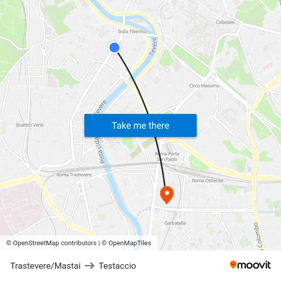 Trastevere/Mastai to Testaccio map