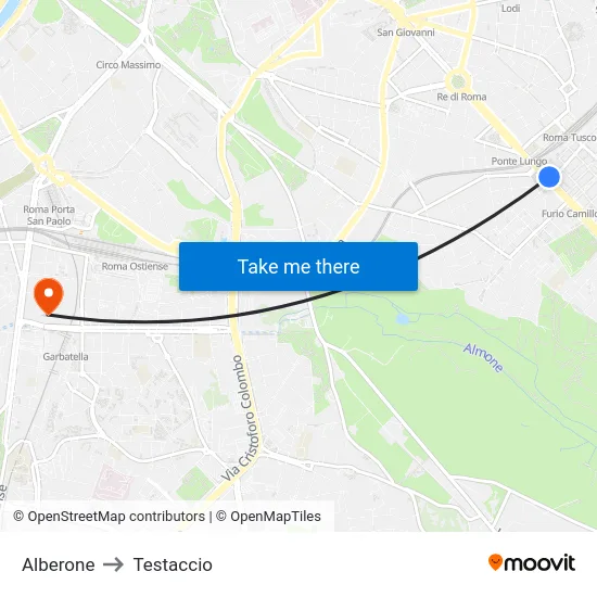 Alberone to Testaccio map