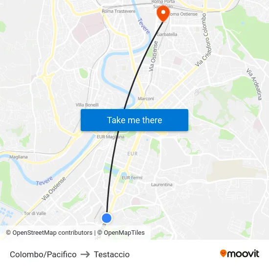 Colombo/Pacifico to Testaccio map