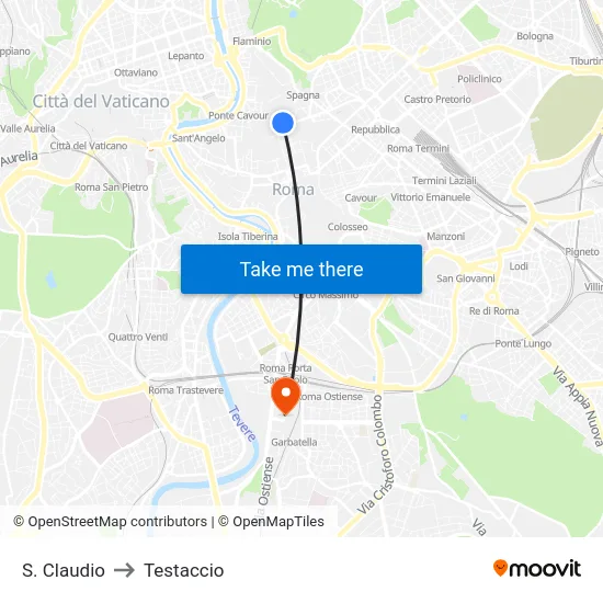 S. Claudio to Testaccio map