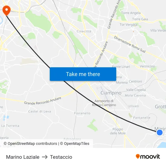 Marino Laziale to Testaccio map