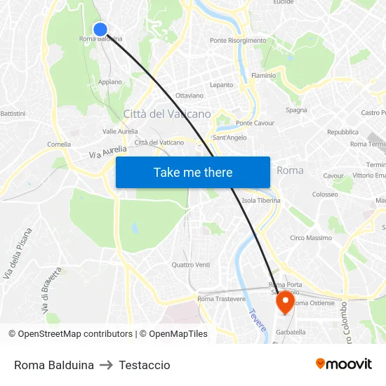 Roma Balduina to Testaccio map