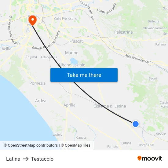Latina to Testaccio map