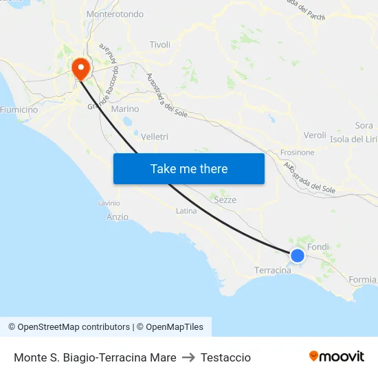 Monte S. Biagio-Terracina Mare to Testaccio map