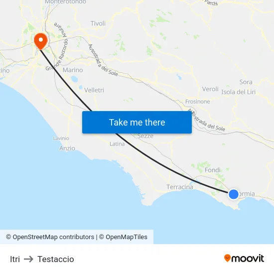 Itri to Testaccio map