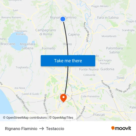Rignano Flaminio to Testaccio map